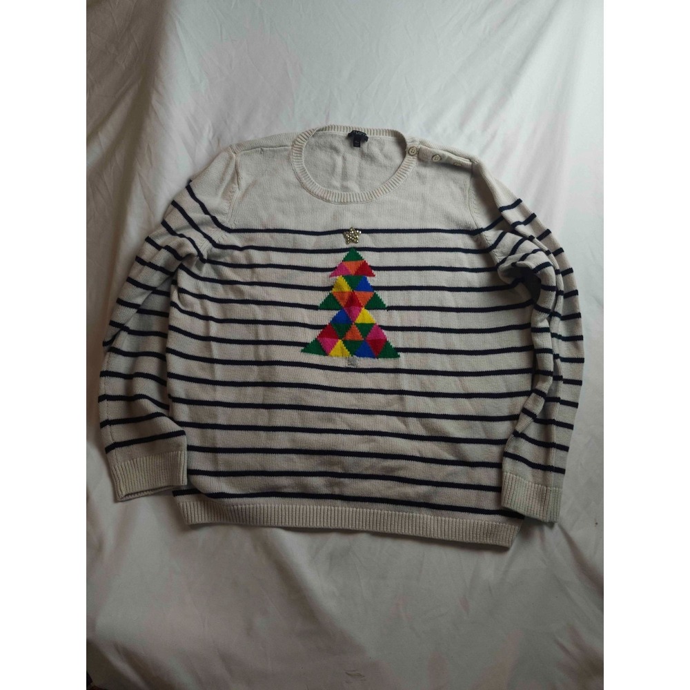 Talbots Christmas Tree Sweater Womens Petite XLP Striped Beaded Cozy Holidaywear